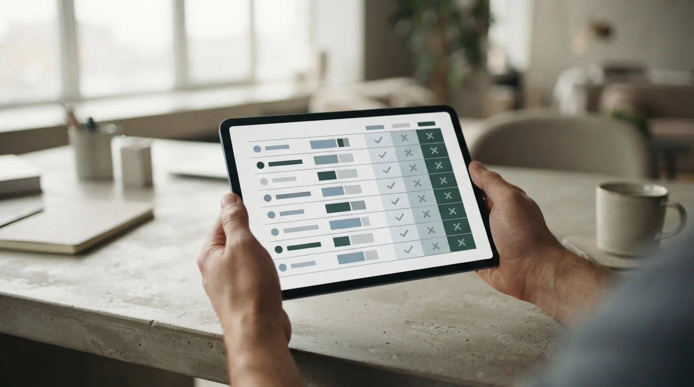 Vergleichsanalyse von Wettanbietern auf Tablet mit Checkliste