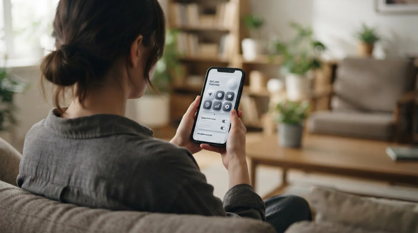Smartphone-Bildschirm zeigt verschiedene App-Funktionen und Einstellungen im Überblick
