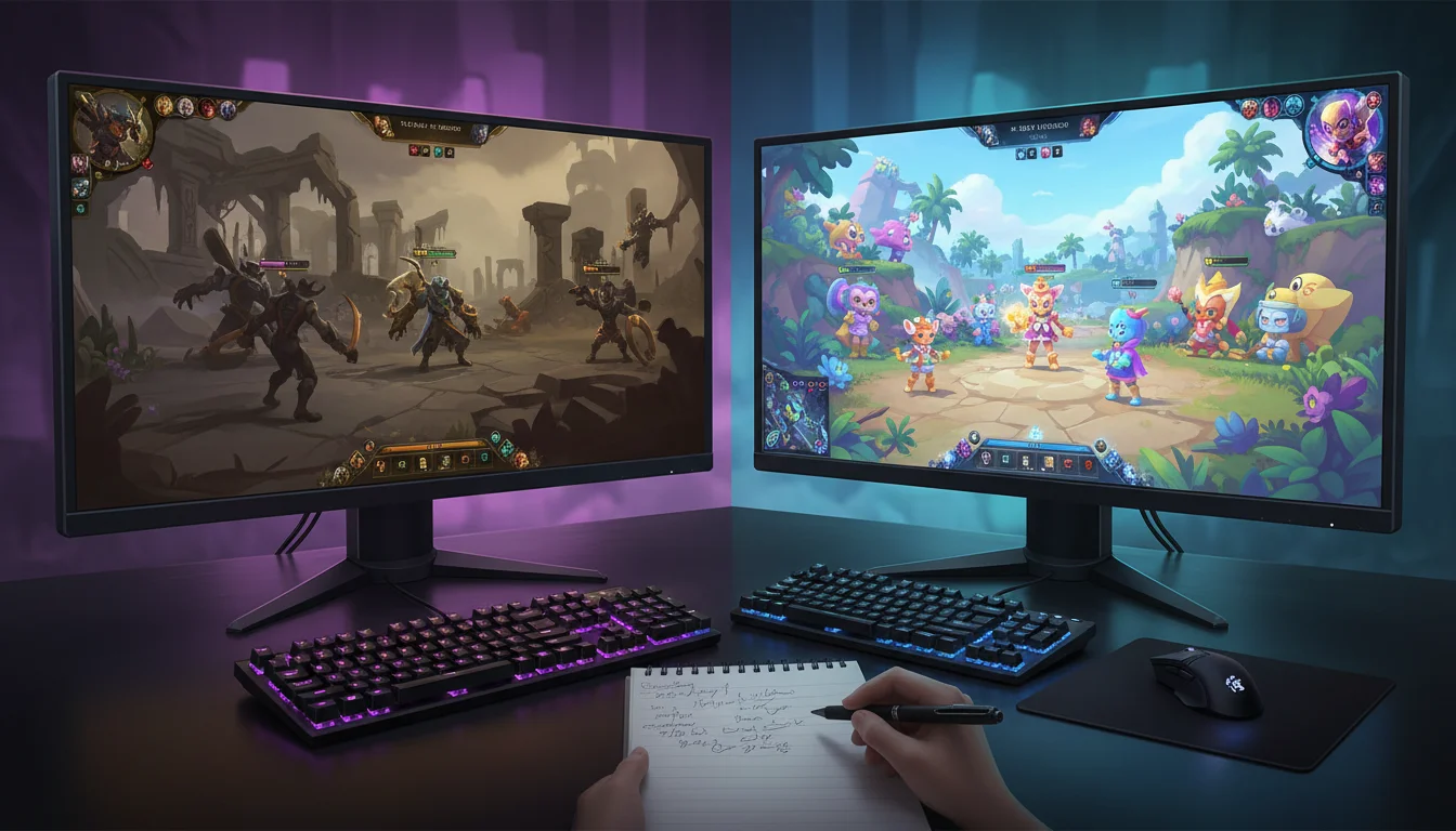 Dota 2 vs. LoL Wetten – zwei Monitore mit MOBA-Spielen nebeneinander