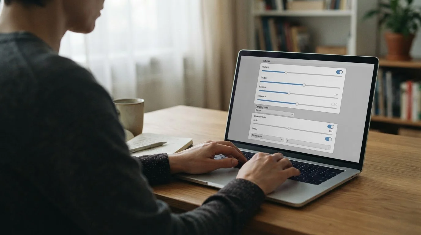 Hände am Laptop, die Einstellungen für Limits und Selbstsperre konfigurieren