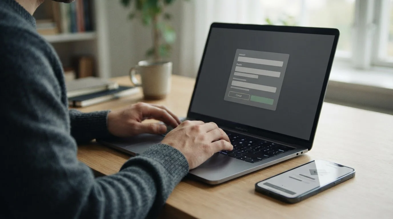 Laptop-Bildschirm zeigt Auszahlungsprozess mit verschiedenen Limits