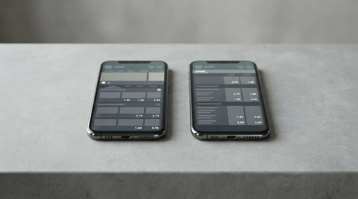 Zwei mobile Bildschirme nebeneinander zeigen Wettanbieter-Interfaces im Vergleich