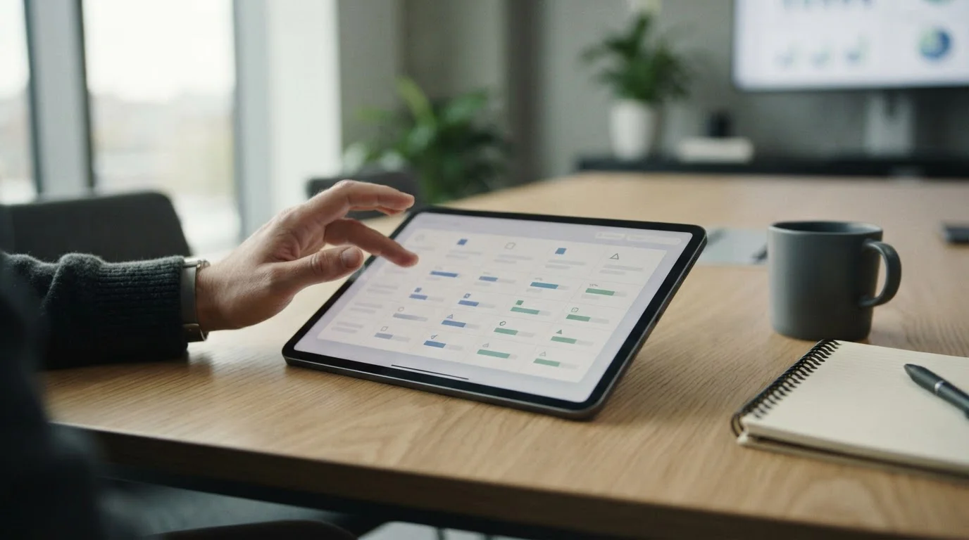 Vergleichstabelle mit abstrakten Anbieterprofilen auf Tablet