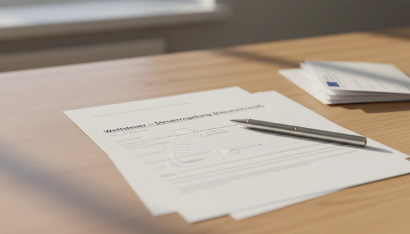Wettsteuer bei eSports – Dokument mit €-Symbol und Stift auf Schreibtisch
