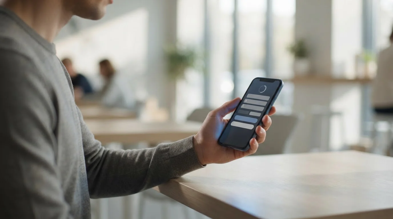 Hand bedient Smartphone mit abstrakter Zahlungsschnittstelle